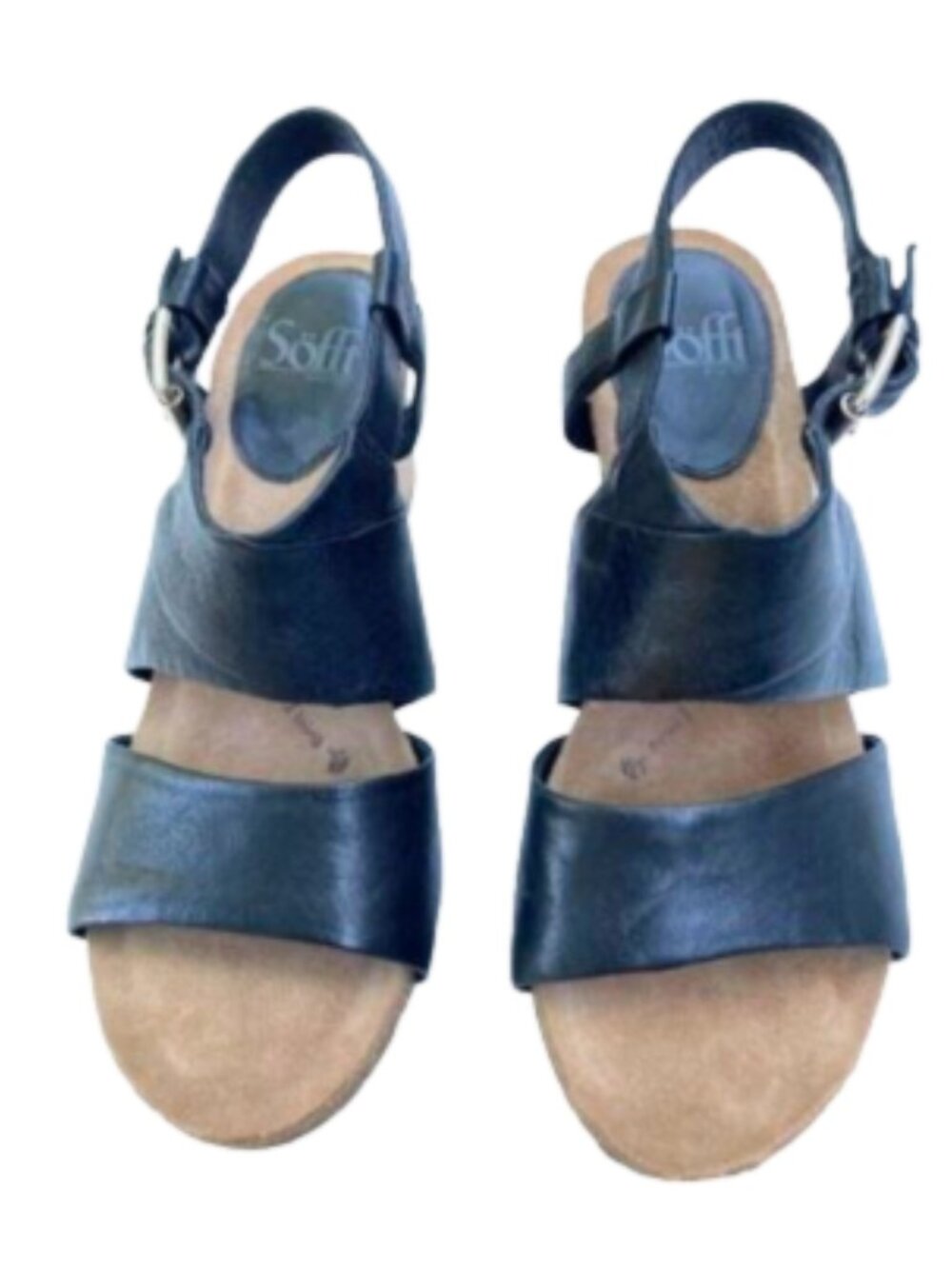 Sofft Black Leather Sandals 3" Stacked Heel Slingback Cushioned Footbed, size 9 - Picture 3 of 11
